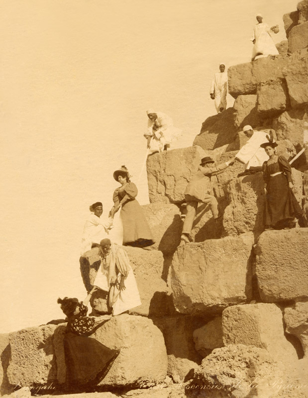Egypt. Giza. Going Up on the Pyramid. Photo by Zangaki. Albumen. 1880 ca