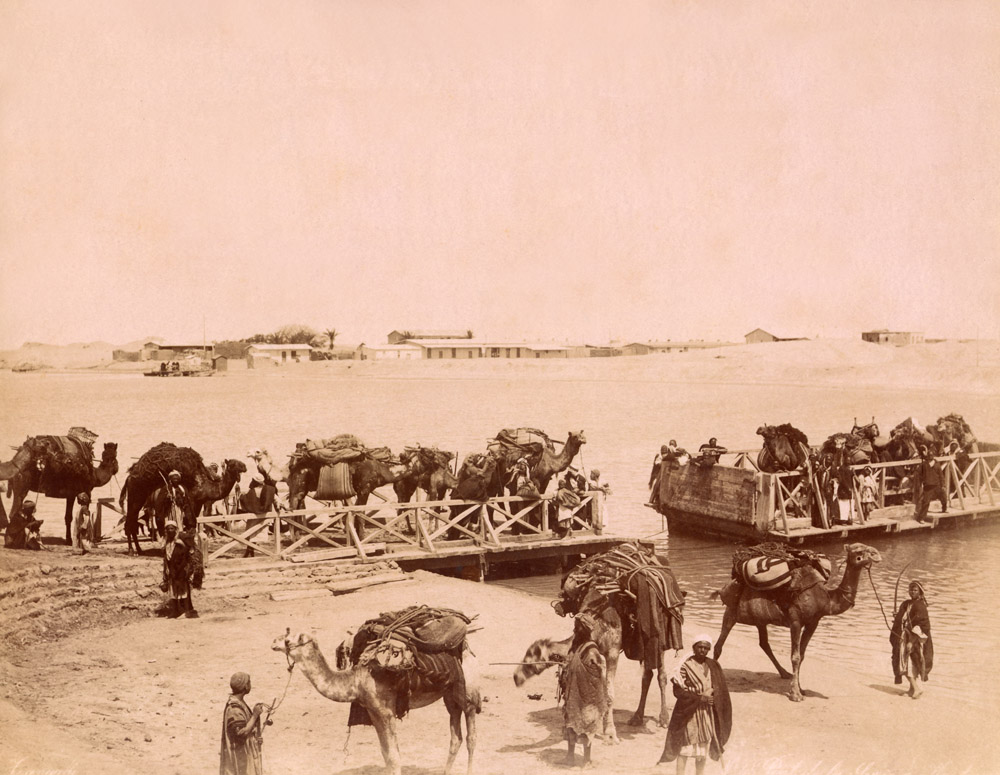 Egypt. Kantara. Canal crossing with camels from Syria. Photo by Arnoux