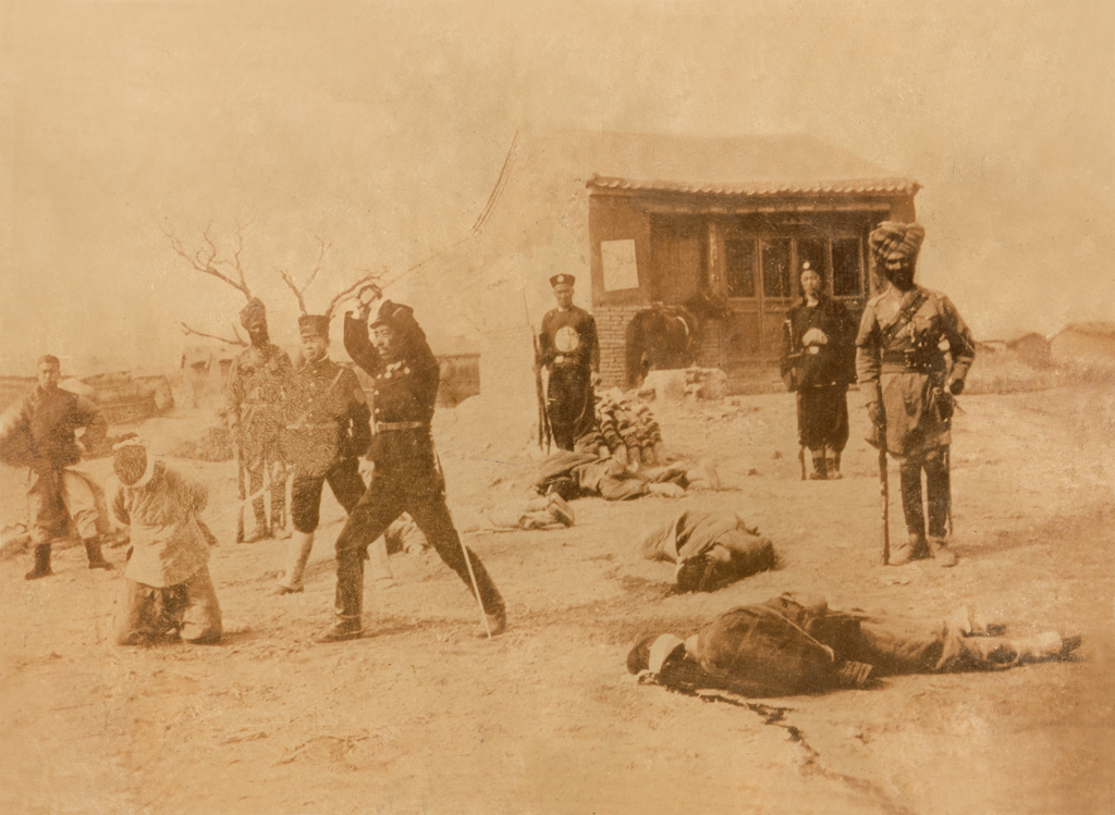 Japanese soldiers beheading Boxers. Tien Tsin. Albumen 1901 ca