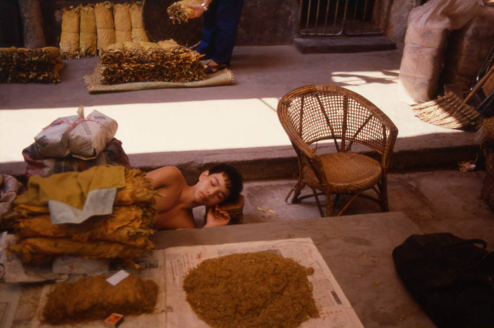 Sleeping after working with tobacco. Canton market, China 1983 - © Carlo Sacco