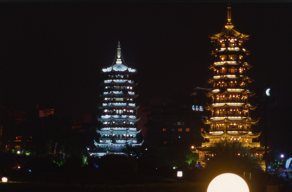 Guilin pagodas at night. Guilin, China 2005 - © Carlo Sacco