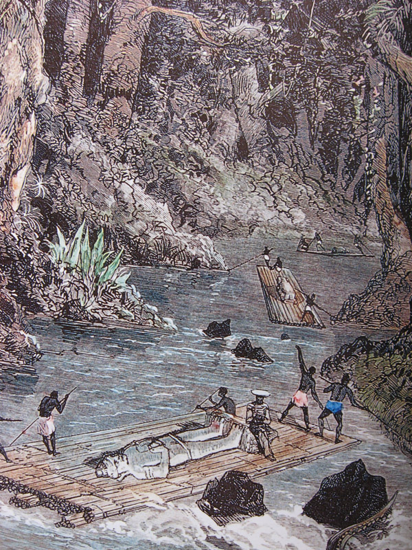 The Ancient Khmer Empire, Transport of sculptures on rafts throught rapids