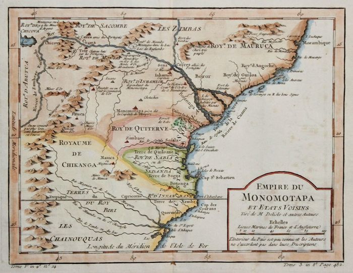 Map of Malawi and Mozambique called Monomotapa  around Year 1700.