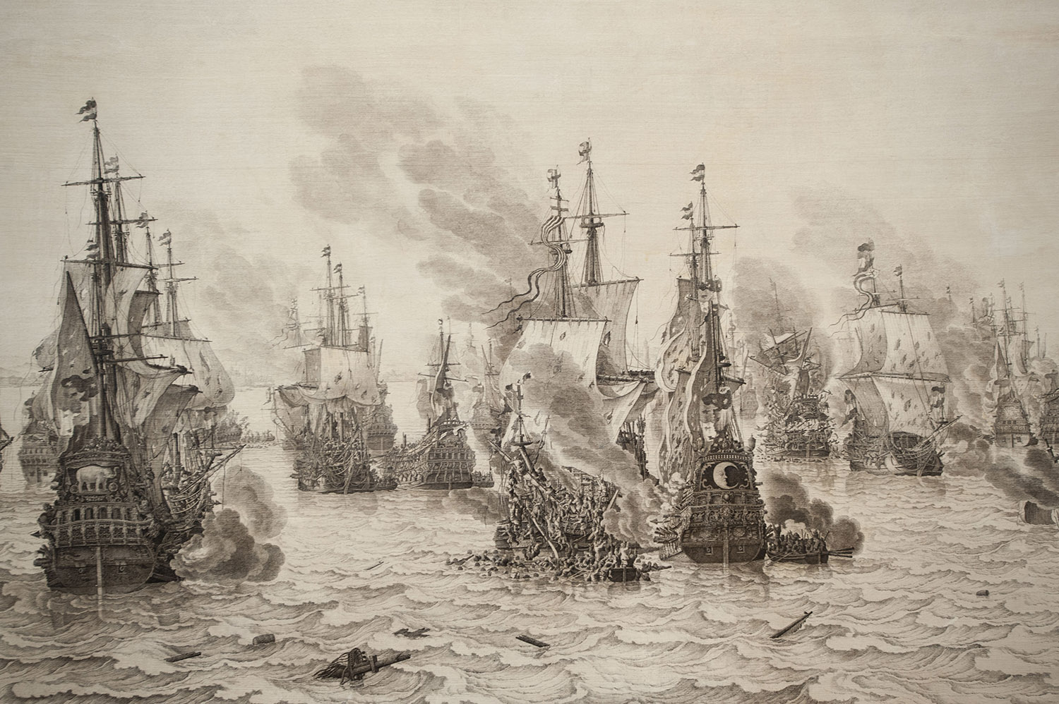 The battle of leghorn of  March 14,1653 to keep in evidence the kind of ships used by Dutch and English Fleets.Photograph by Carlo Sacco.Rijkmuseum-Amsterdam