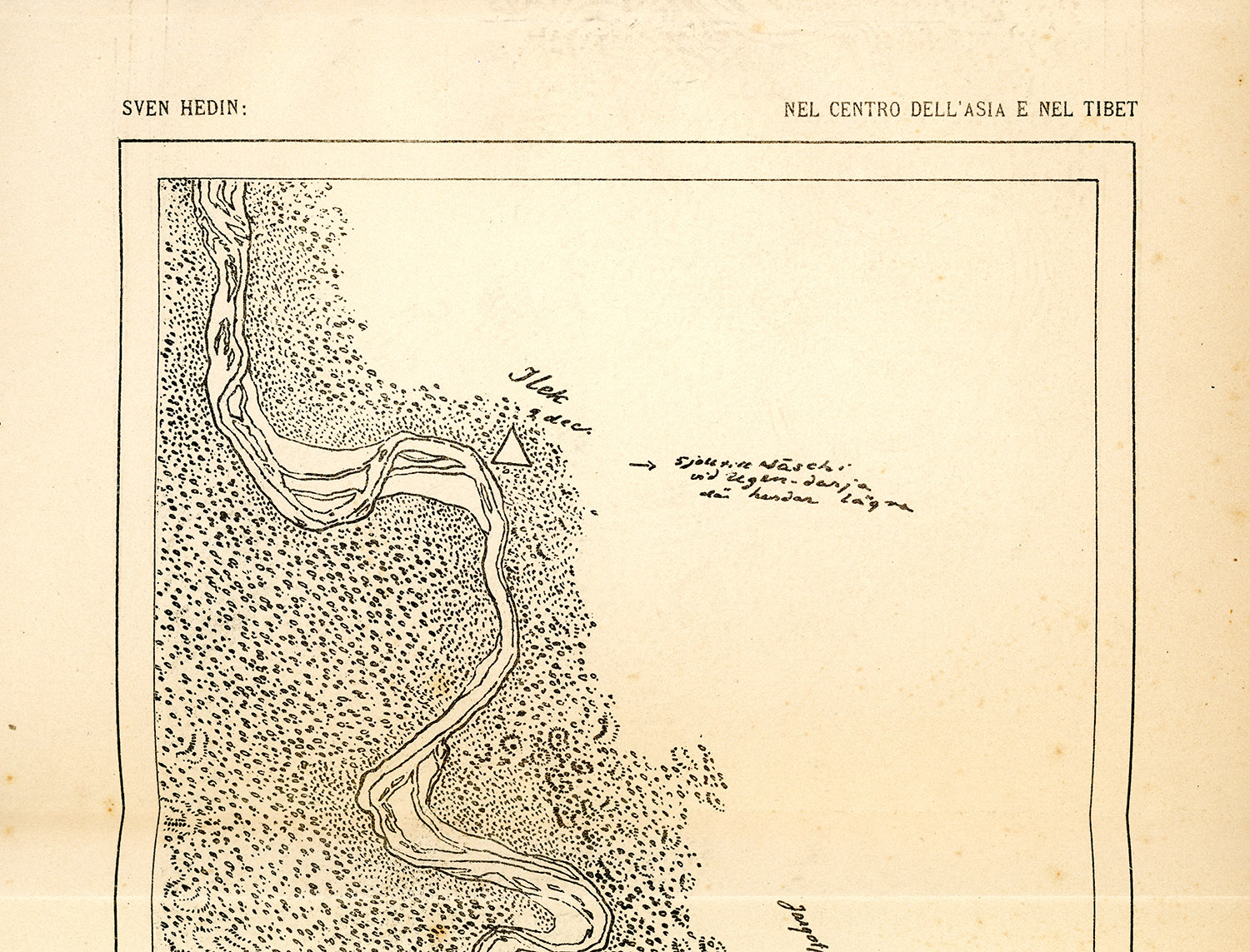 Sven Hedin's Map of Tarim River. Circa 1904