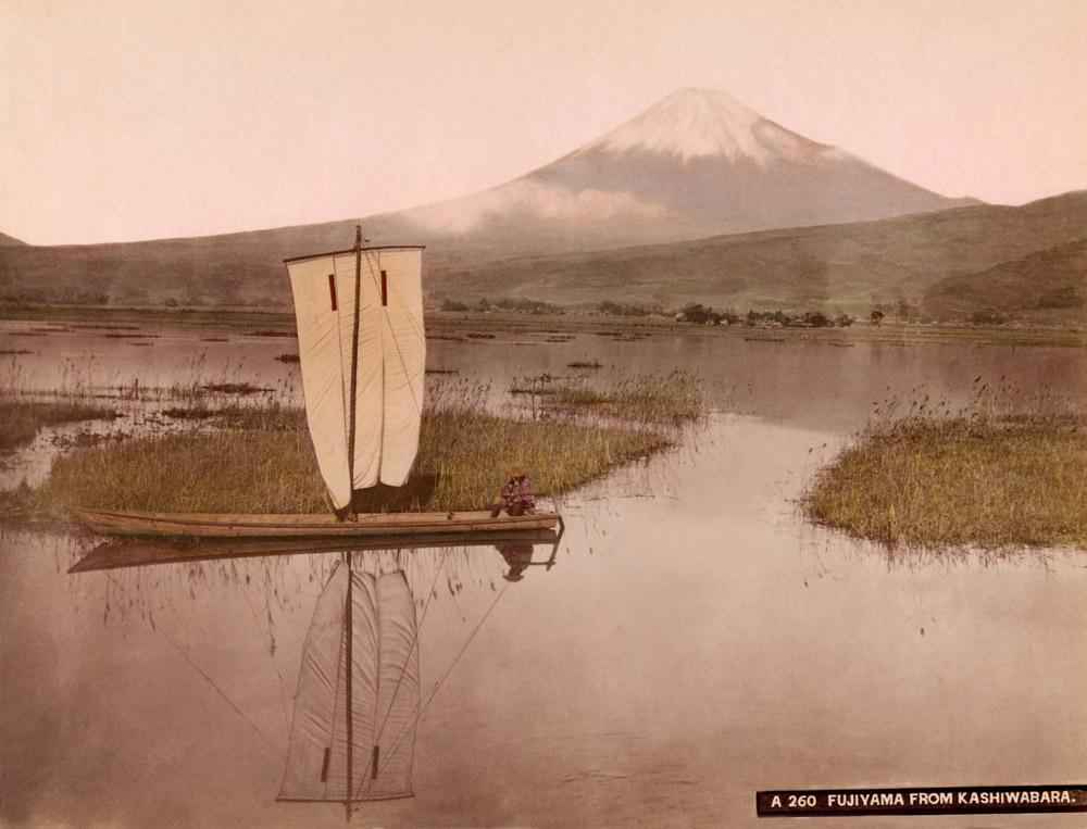 Fujiama from Tokaido. Unknown photographer.Handcoloured Albumen