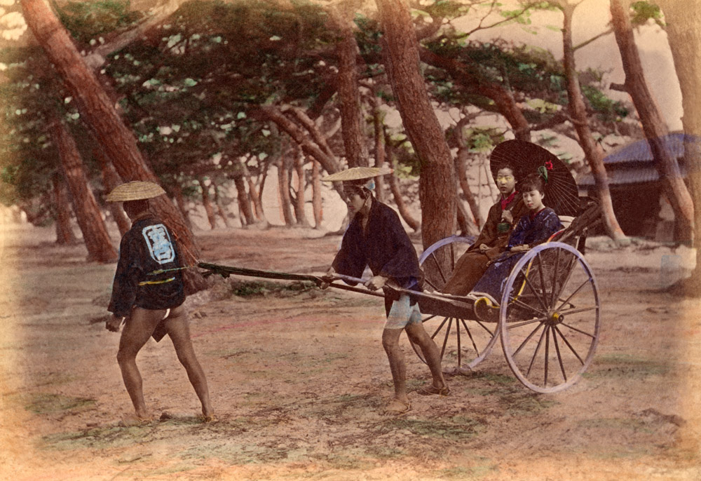 Jinrikisha. Photographer unknown. Hand Coloured Albumen
