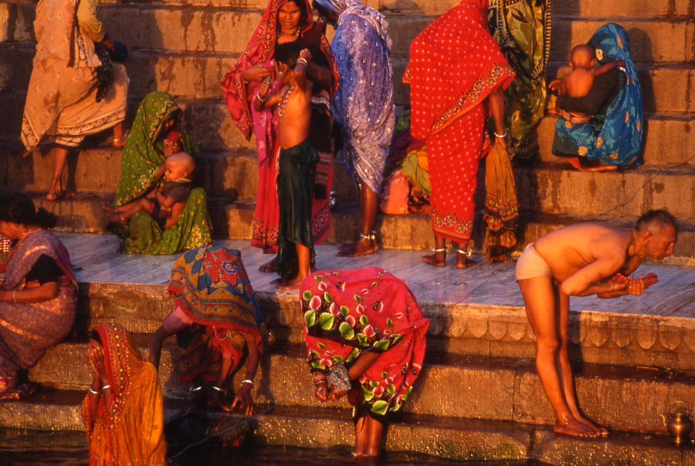 Early morning on the ghats.Varanasi, India 1991