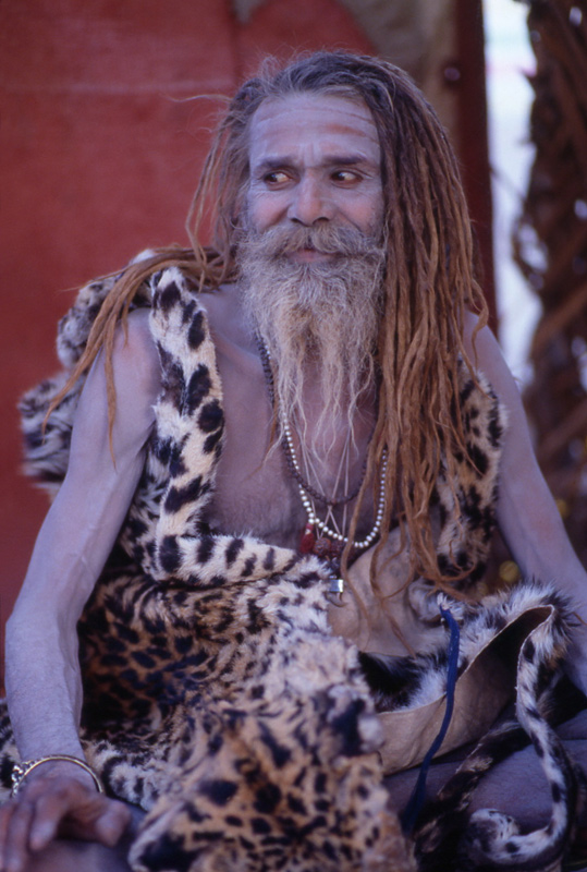 Sadhu dressed with leopard skin. Kumbh Mela, Hardwar, India 1998 - © Carlo Sacco