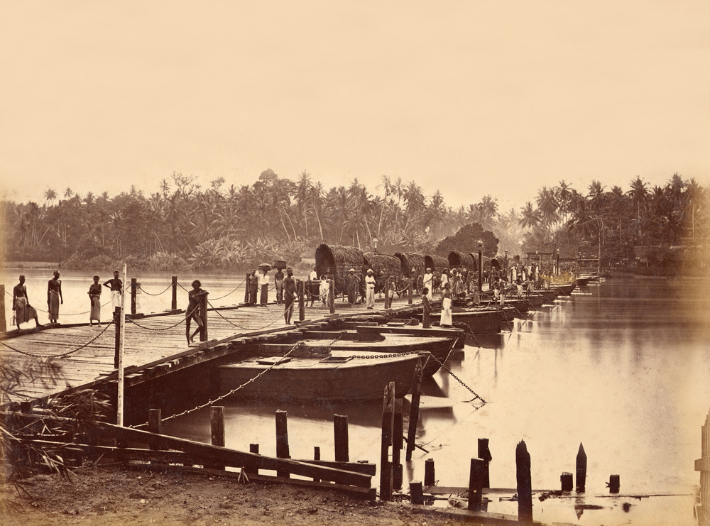 Albumen. Bridge of Boats. Colombo, Ceylon - Scowen 1890
