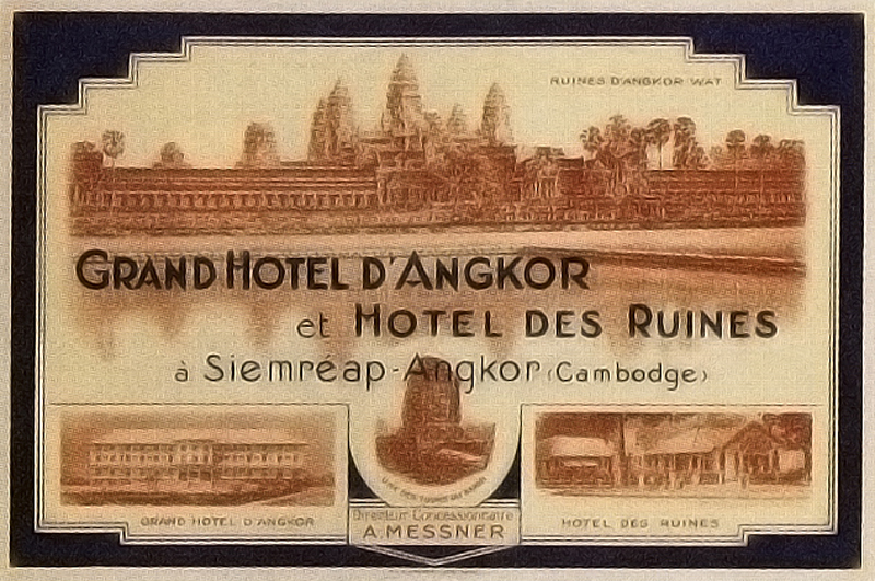 Grand Hotel d'Angkor baggage label. Siem Reap. Cambodia, 1930 ca.
