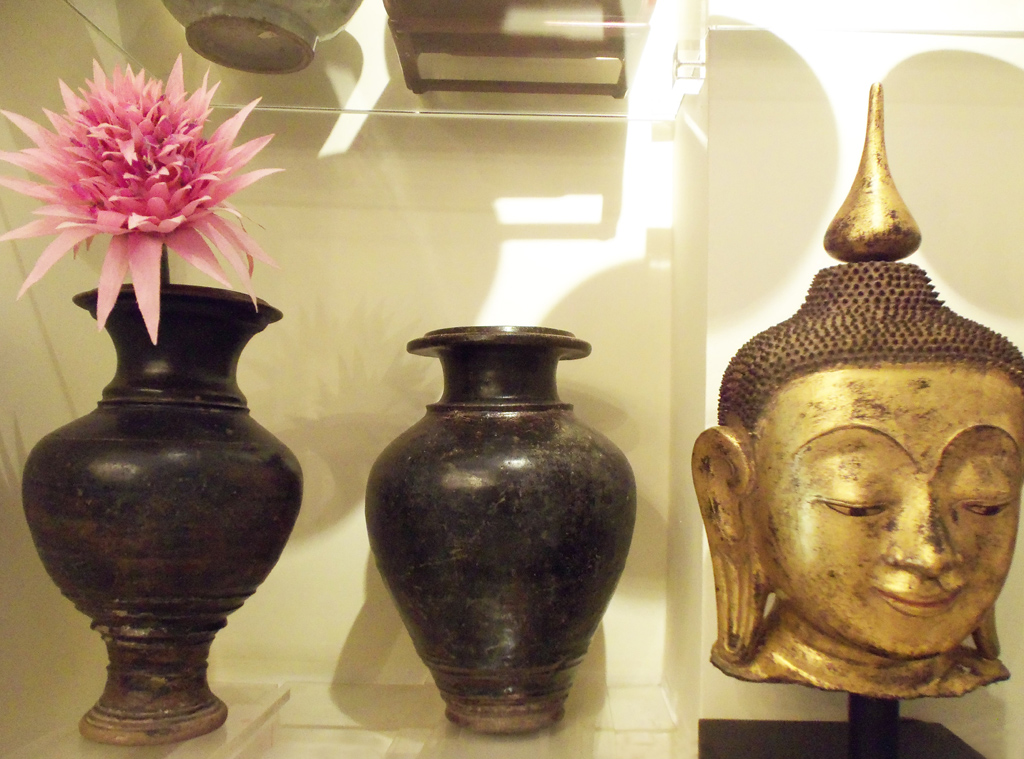 Khmer ceramics and Burmese Buddha head
