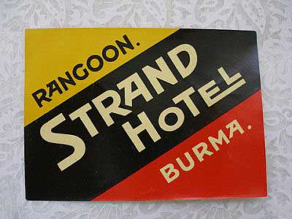 Strand Hotel Rangoon  bags label. Rangoon. Burma 1930