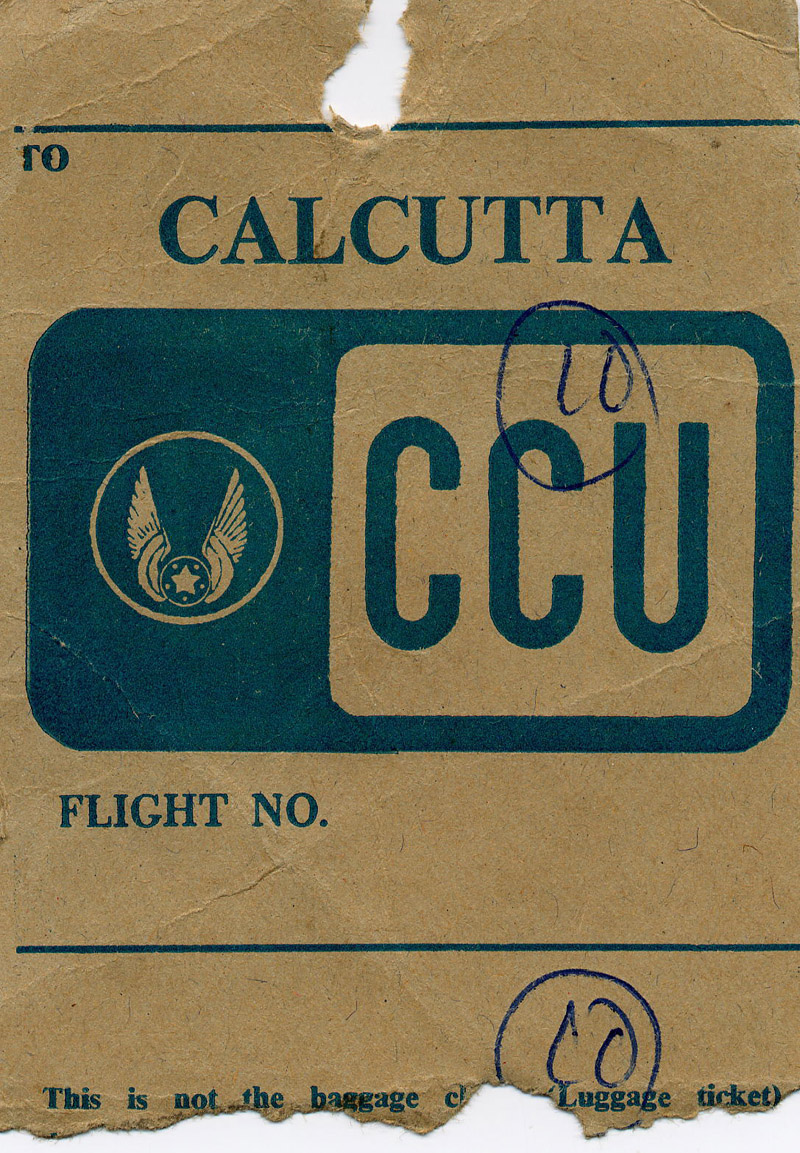 Union of Burma Airways. Bag control tag Rangoon-Calcutta. May 13 1974