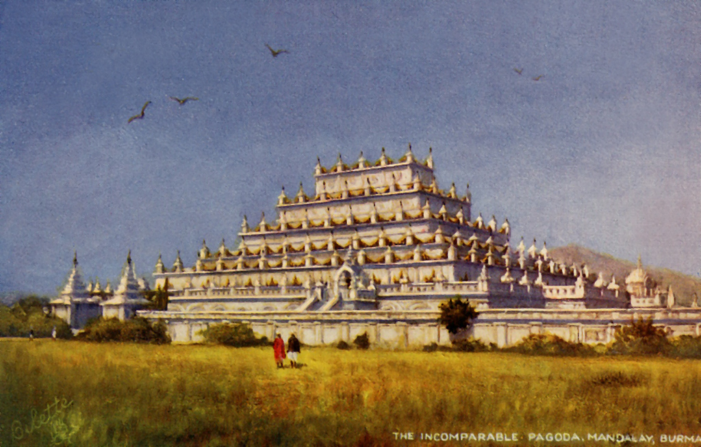 The Incomparable Pagoda hand tinted postcard. Mandalay, Burma