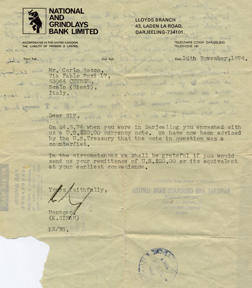 Bank request for Change counterfied banknotes. May 1974