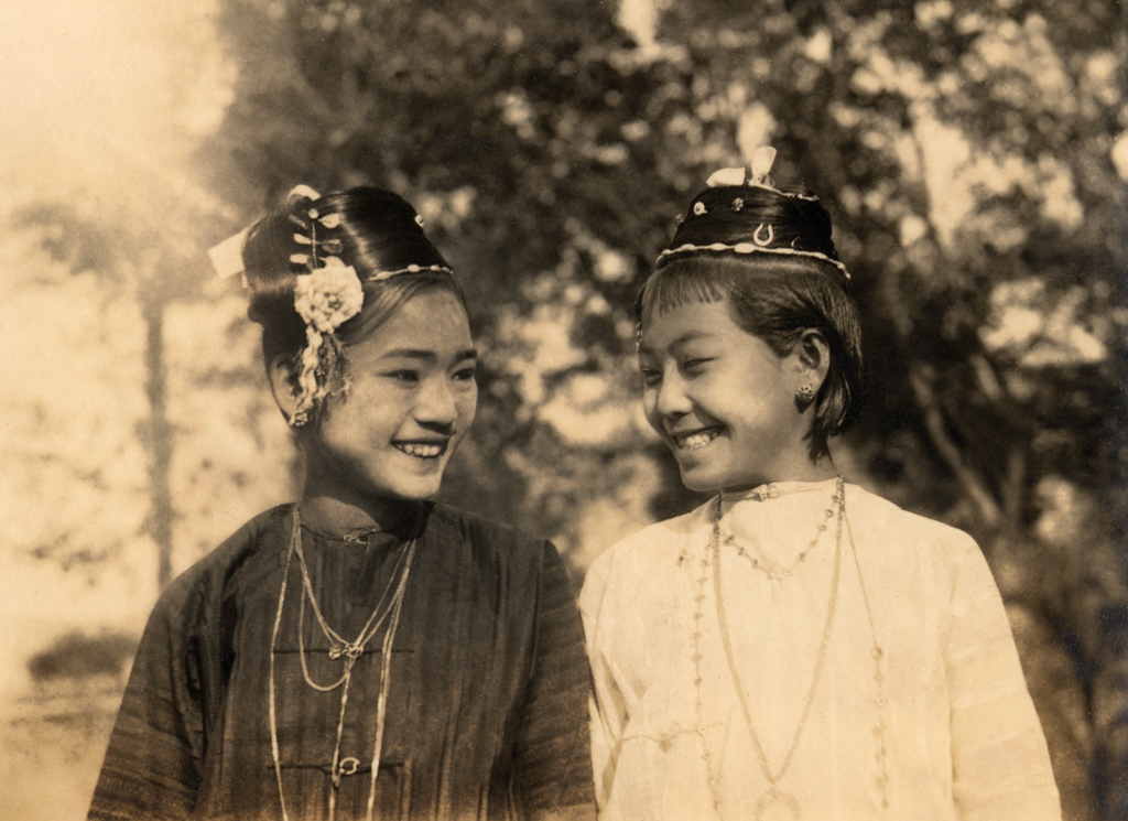 Two Schoolgirls. Burma 1920 ca. Silver Print