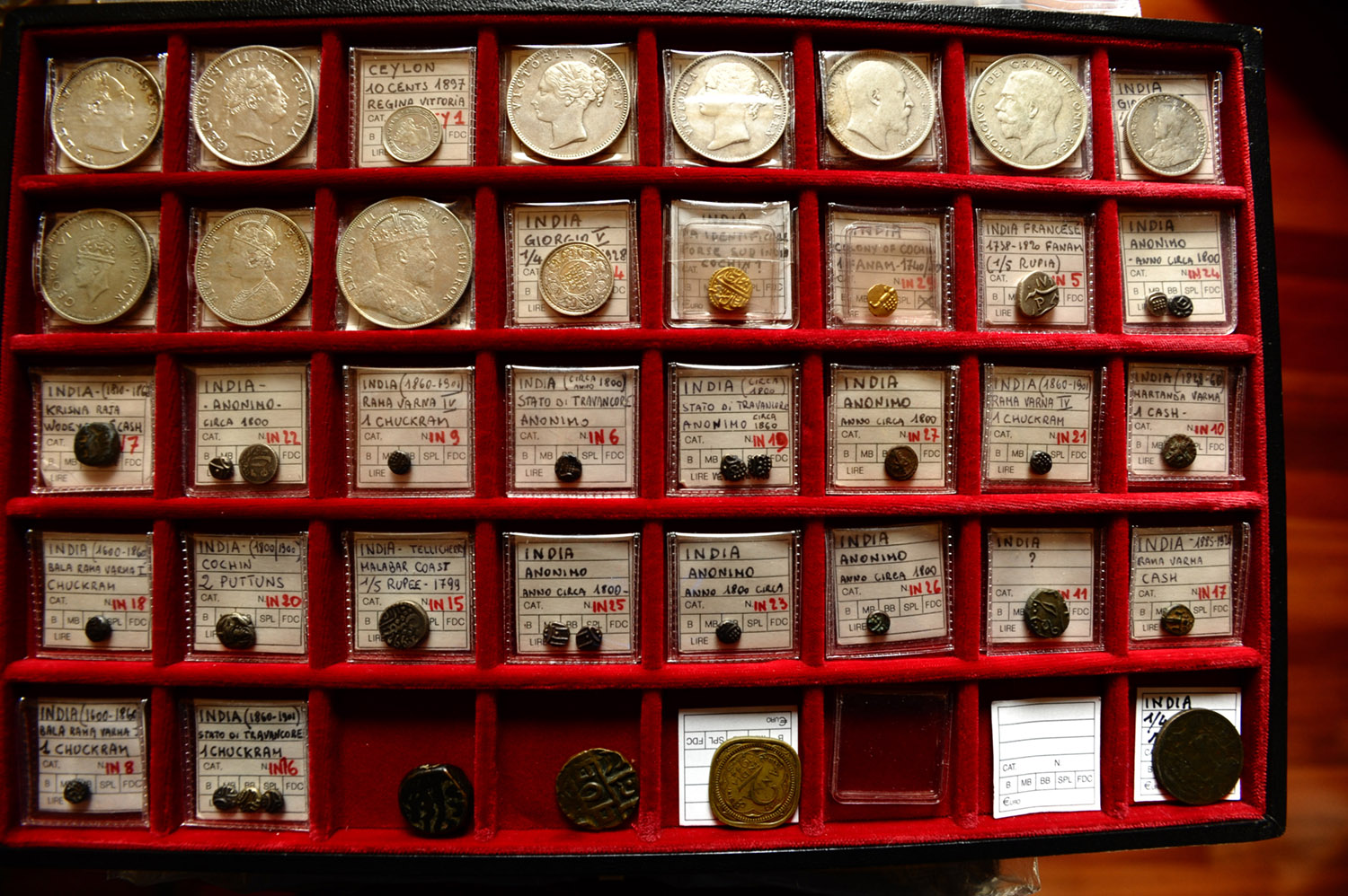 East India Company silver coins with others indian local state coins. Carlo Sacco Collection.
