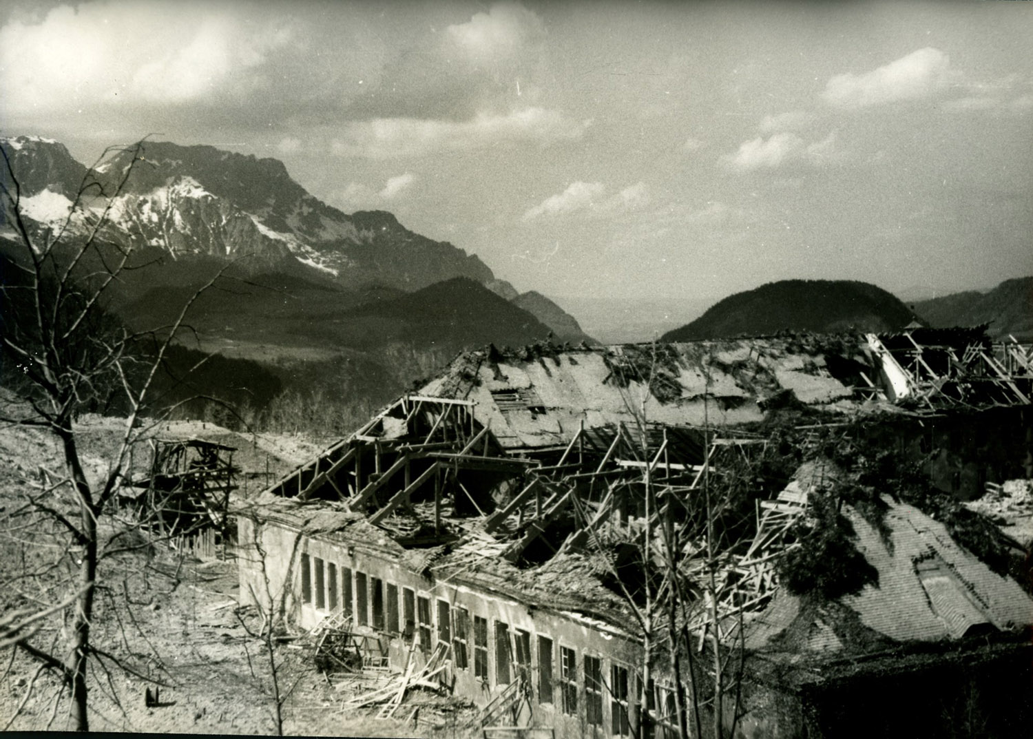 The Berchtesgaden Headquarters of Nazi SS after bombing of Anglo-American Forces. 1945. Photograph by Germaine Krull. Carlo Sacco Collection.
